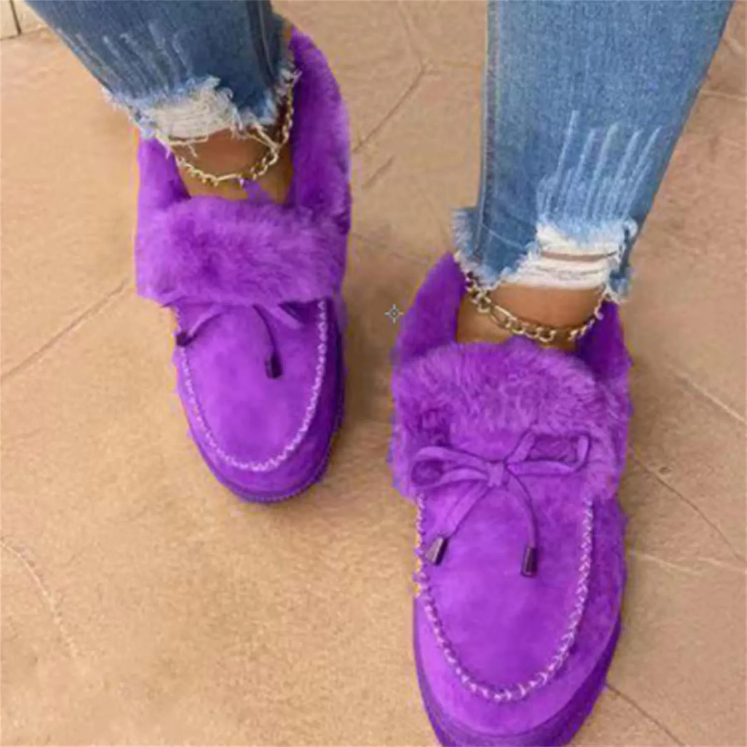 Winter Boots For Women 2024 Fashion Warm Fur Lined Snow Ankle Boots Short Booties Comfortable Slip On Loafers Shoes