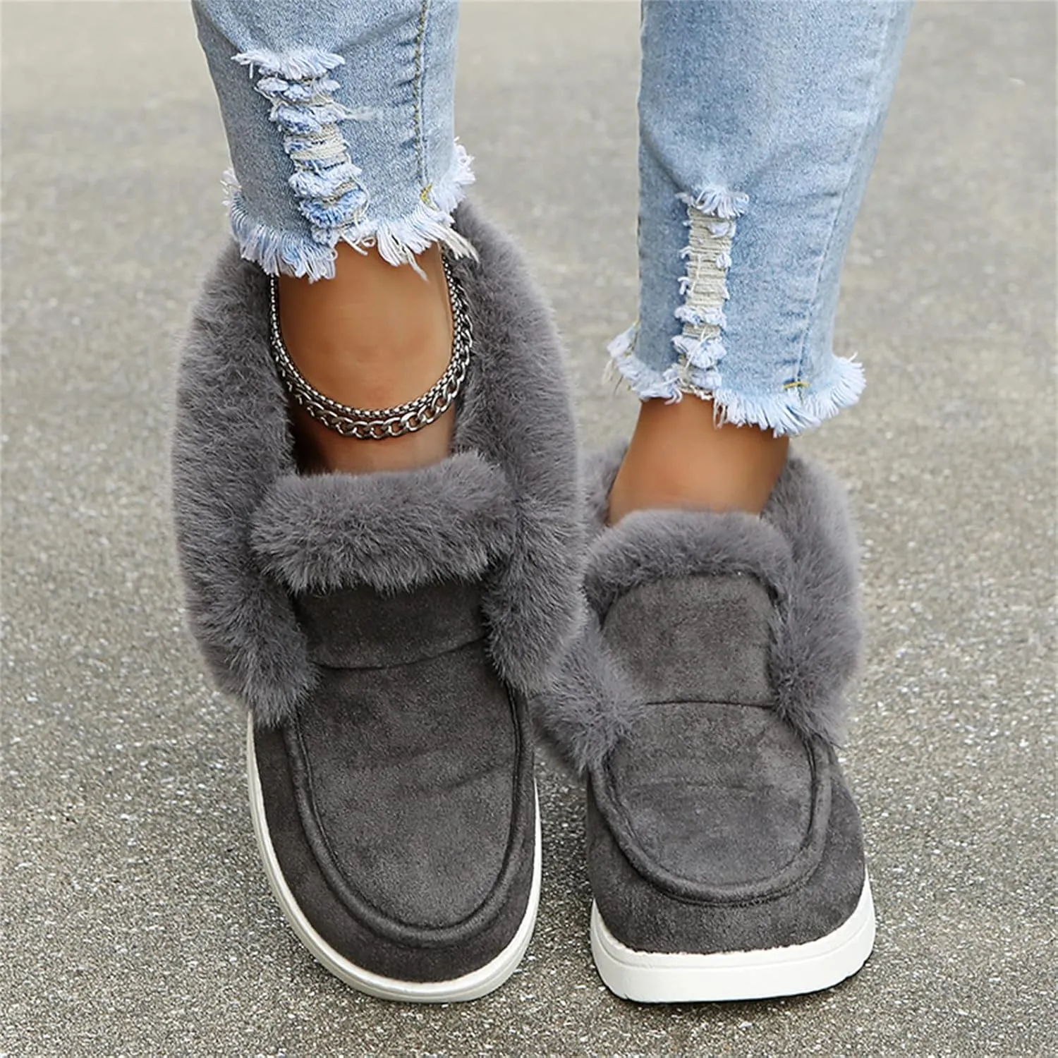 Winter Fashion Boots For Women 2024 Warm Fur Lined Snow Ankle Short Booties Outdoor Comfortable Slip On Loafers Shoes