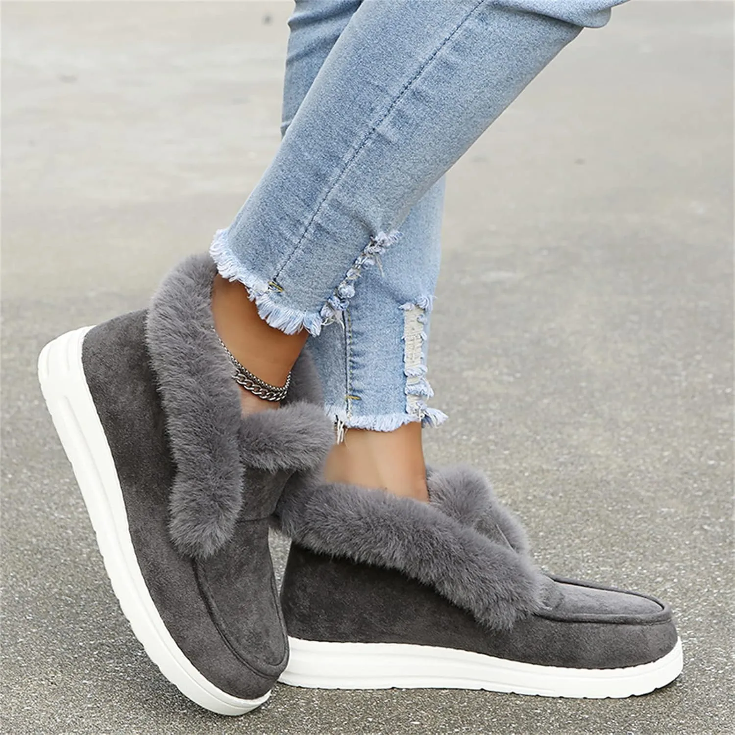Winter Fashion Boots For Women 2024 Warm Fur Lined Snow Ankle Short Booties Outdoor Comfortable Slip On Loafers Shoes
