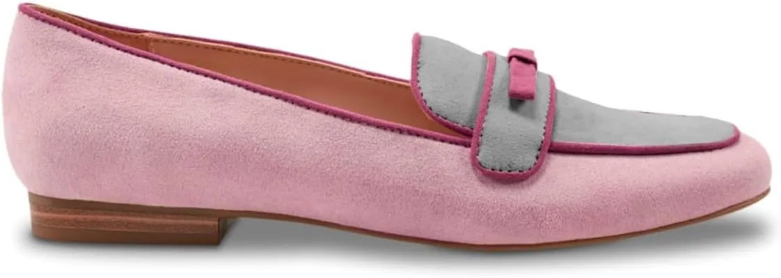 Women Bow Loafer Flats Suede Slip On Comfortable Flat Penny Loafers Closed Square Toe Two-Toned Flat Shoes Patchwork Office Ladies Work Loafers Dressy Casual Club Driver Flats Fall 4-11 M US