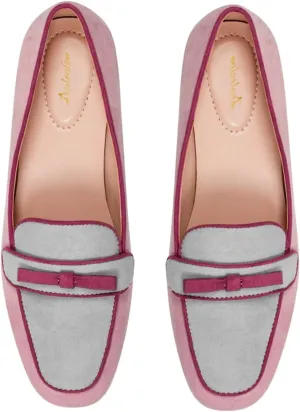 Women Bow Loafer Flats Suede Slip On Comfortable Flat Penny Loafers Closed Square Toe Two-Toned Flat Shoes Patchwork Office Ladies Work Loafers Dressy Casual Club Driver Flats Fall 4-11 M US