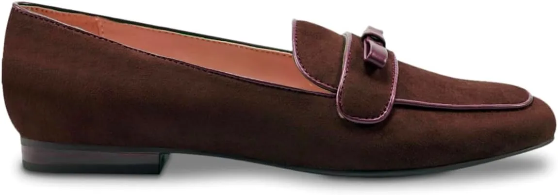 Women Bow Loafer Flats Suede Slip On Comfortable Flat Penny Loafers Closed Square Toe Two-Toned Flat Shoes Patchwork Office Ladies Work Loafers Dressy Casual Club Driver Flats Fall 4-11 M US