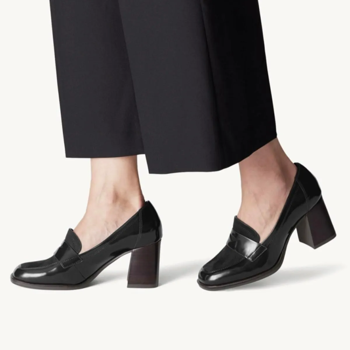 Women Chunky Block Heel Loafer Pumps Square Toe Slip On Loafer High Heels Patchwork Patent Suede Office Loafers Pumps 3 inch Thick Heels Penny Loafers Classic Retro Comfy 4-11 M US