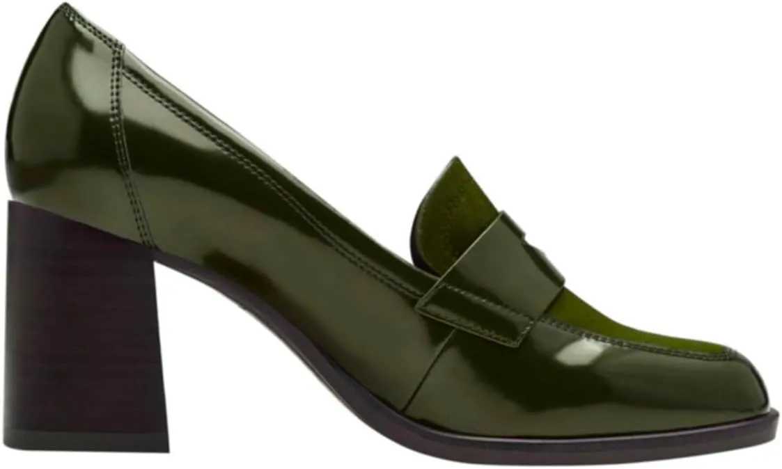 Women Chunky Block Heel Loafer Pumps Square Toe Slip On Loafer High Heels Patchwork Patent Suede Office Loafers Pumps 3 inch Thick Heels Penny Loafers Classic Retro Comfy 4-11 M US
