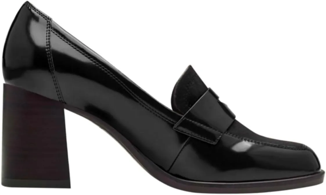 Women Chunky Block Heel Loafer Pumps Square Toe Slip On Loafer High Heels Patchwork Patent Suede Office Loafers Pumps 3 inch Thick Heels Penny Loafers Classic Retro Comfy 4-11 M US