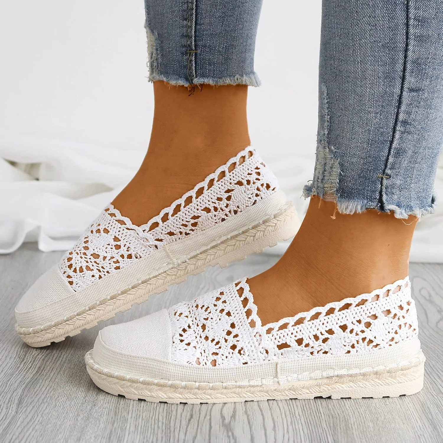 Women Comfortable Walking Shoes Crochet Slip On Shoes Lace Ballet Flats Espadrilles Platform Shoes Fashion Sneakers
