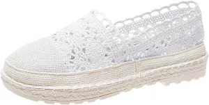 Women Comfortable Walking Shoes Crochet Slip On Shoes Lace Ballet Flats Espadrilles Platform Shoes Fashion Sneakers