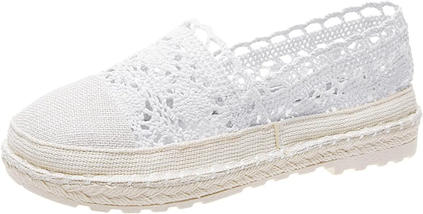 Women Comfortable Walking Shoes Crochet Slip On Shoes Lace Ballet Flats Espadrilles Platform Shoes Fashion Sneakers