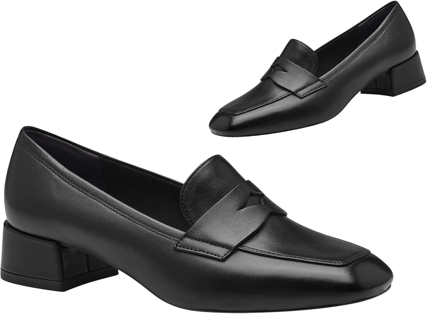 Women Low Chunky Heel Loafers Shoes Square Toe Matte Slip On Penny Loafers 1 inch Block Low Heel Dress Shoes Casual Classic Comfy Loafer Pumps Office Ladies Work Basic 4-11 M US