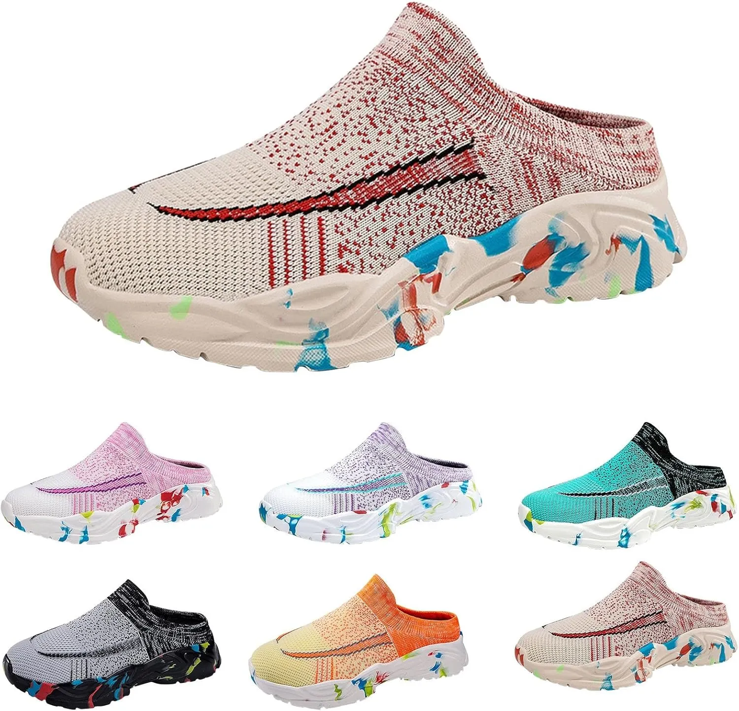 Womens Backless Sneakers Mesh Slip-on Mule Shoes Non Slip Work Shoes Women Slip On Casual Shoes Slip On Men's Fashion Sneakers Platform Tennis Shoe Loafers Casual Slip On