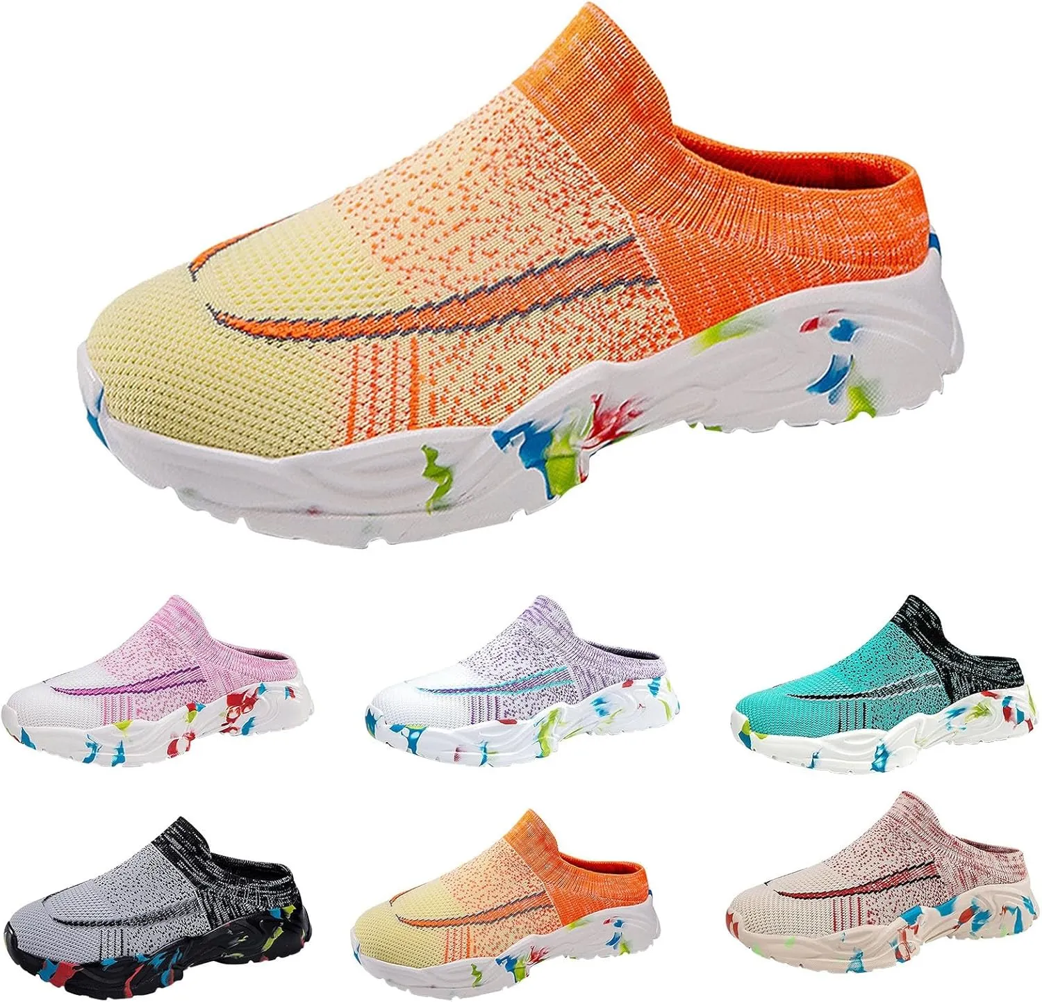 Womens Backless Sneakers Mesh Slip-on Mule Shoes Non Slip Work Shoes Women Slip On Casual Shoes Slip On Men's Fashion Sneakers Platform Tennis Shoe Loafers Casual Slip On