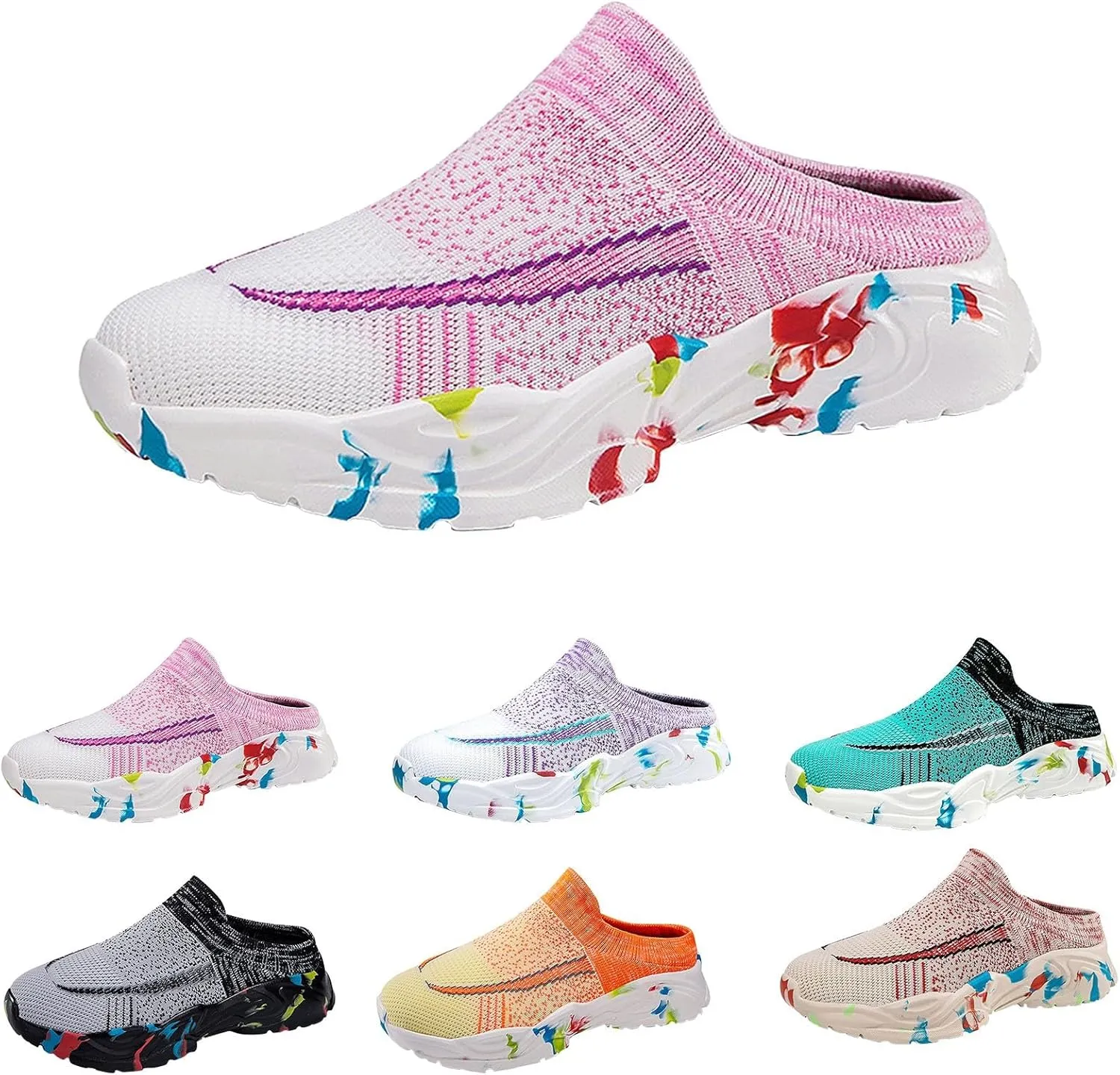 Womens Backless Sneakers Mesh Slip-on Mule Shoes Non Slip Work Shoes Women Slip On Casual Shoes Slip On Men's Fashion Sneakers Platform Tennis Shoe Loafers Casual Slip On