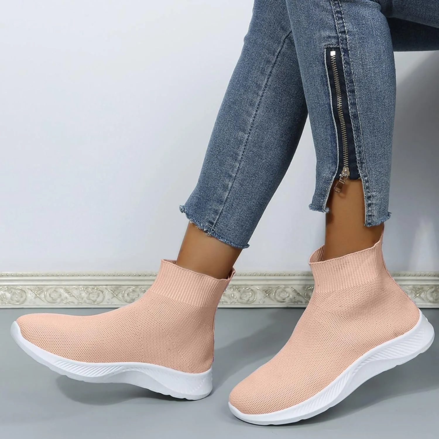 Womens Black Slip On Sneakers Size 8.5 Fashion Sneakers for Women 2023 Platform Women's Walking Shoes Sock Sneakers Lightweight Sneakers for Women Size 8 Wide Zapatos Negros para Mujer Deportivos