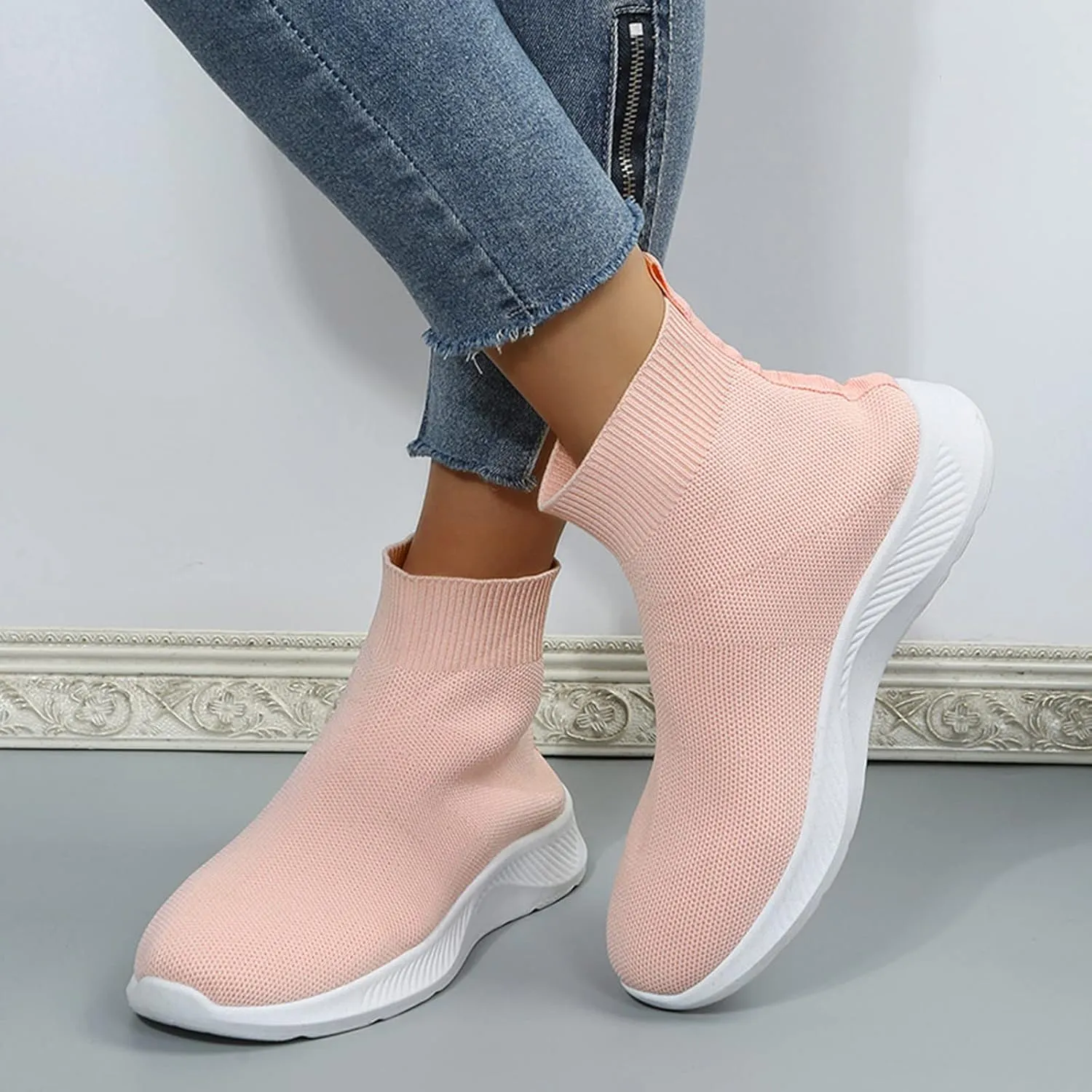 Womens Black Slip On Sneakers Size 8.5 Fashion Sneakers for Women 2023 Platform Women's Walking Shoes Sock Sneakers Lightweight Sneakers for Women Size 8 Wide Zapatos Negros para Mujer Deportivos