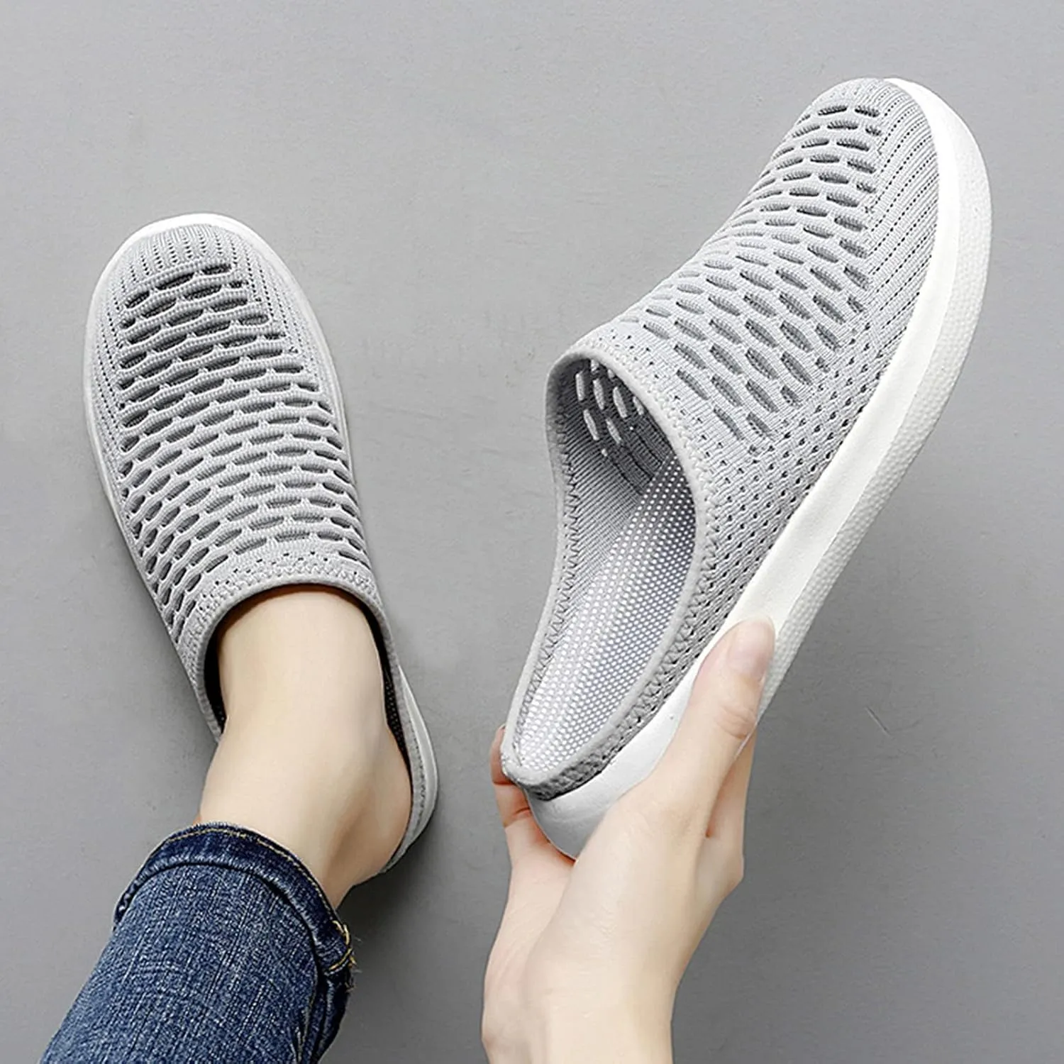 Women's Breathable Walking Mules Shoes - Lightweight Garden Clogs Casual Mesh Sneakers Open Back Slip-on House Shoes