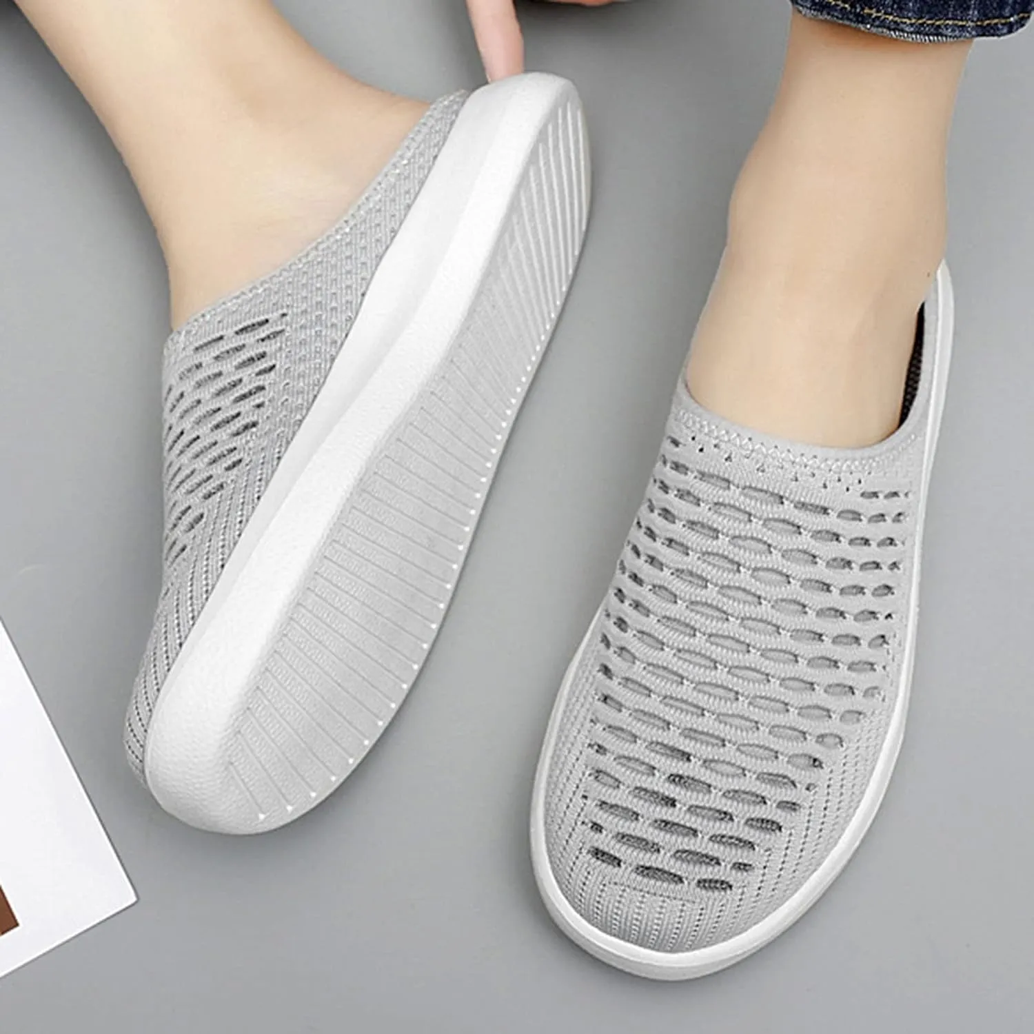 Women's Breathable Walking Mules Shoes - Lightweight Garden Clogs Casual Mesh Sneakers Open Back Slip-on House Shoes