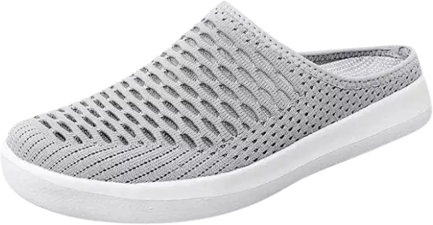 Women's Breathable Walking Mules Shoes - Lightweight Garden Clogs Casual Mesh Sneakers Open Back Slip-on House Shoes