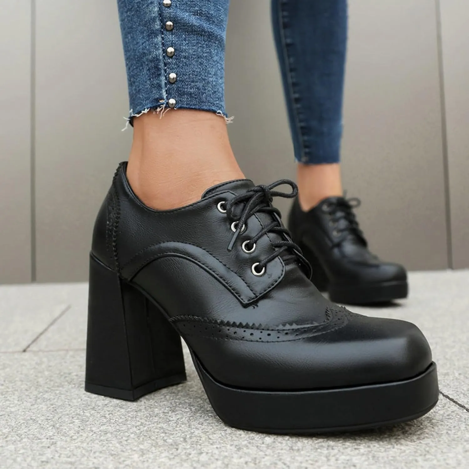 Women's Chunky Heel Wedges Comfortable Square Toe Retro Shoes for Casual Vacation Outfits