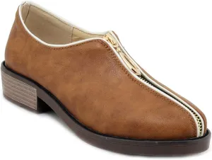 Women's Classic Oxford Shoes Round Toe Zipper Comfort Low Heel Western School Pump Oxfords Brogues