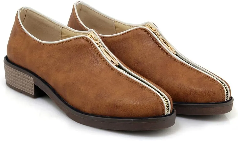 Women's Classic Oxford Shoes Round Toe Zipper Comfort Low Heel Western School Pump Oxfords Brogues