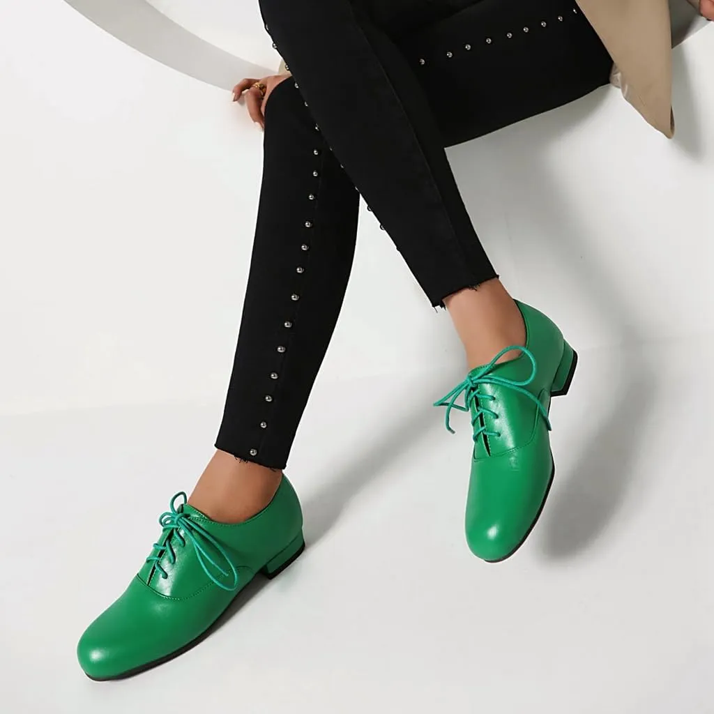 Women's Classic Round Toe Lace Up Oxford Shoes Comfort Flat Low Heels School Saddle Oxfords Dress Shoe
