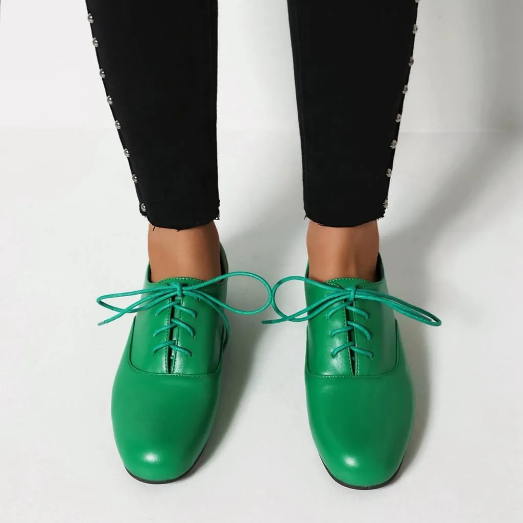 Women's Classic Round Toe Lace Up Oxford Shoes Comfort Flat Low Heels School Saddle Oxfords Dress Shoe