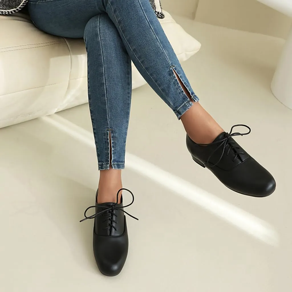 Women's Classic Round Toe Lace Up Oxford Shoes Comfort Flat Low Heels School Saddle Oxfords Dress Shoe