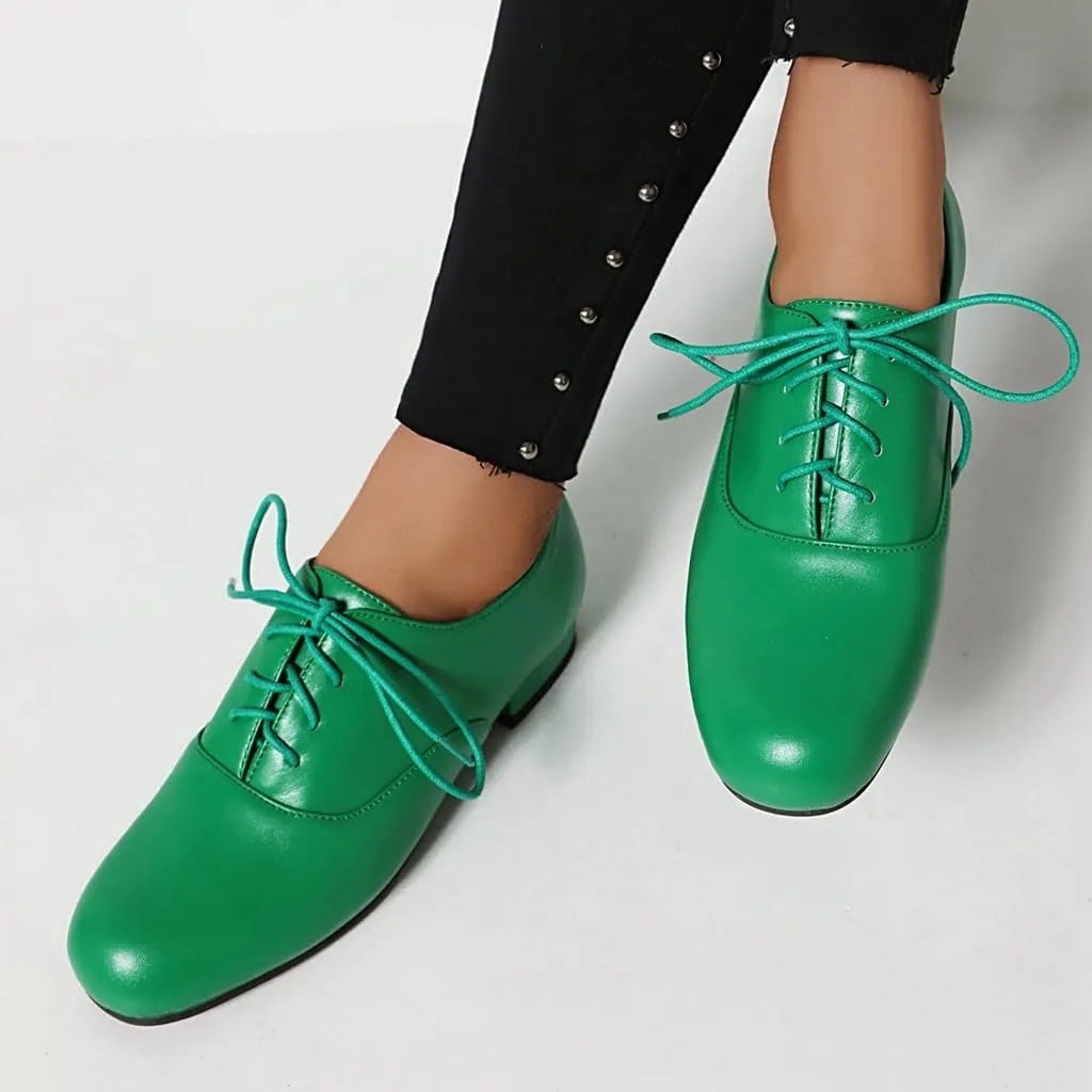 Women's Classic Round Toe Lace Up Oxford Shoes Comfort Flat Low Heels School Saddle Oxfords Dress Shoe