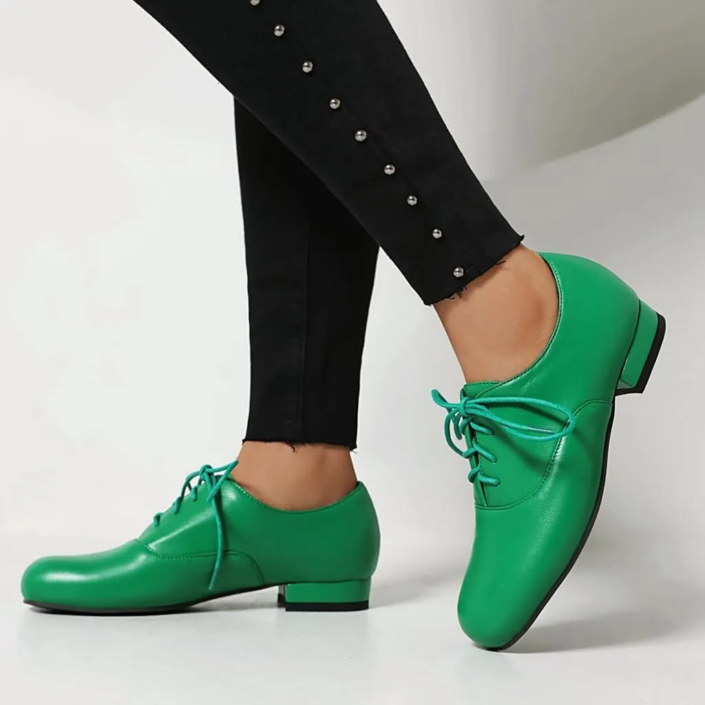 Women's Classic Round Toe Lace Up Oxford Shoes Comfort Flat Low Heels School Saddle Oxfords Dress Shoe