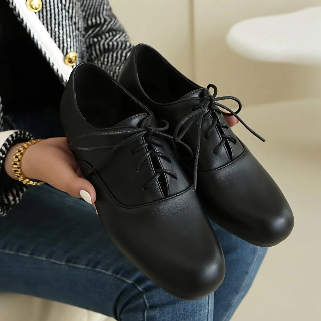Women's Classic Round Toe Lace Up Oxford Shoes Comfort Flat Low Heels School Saddle Oxfords Dress Shoe