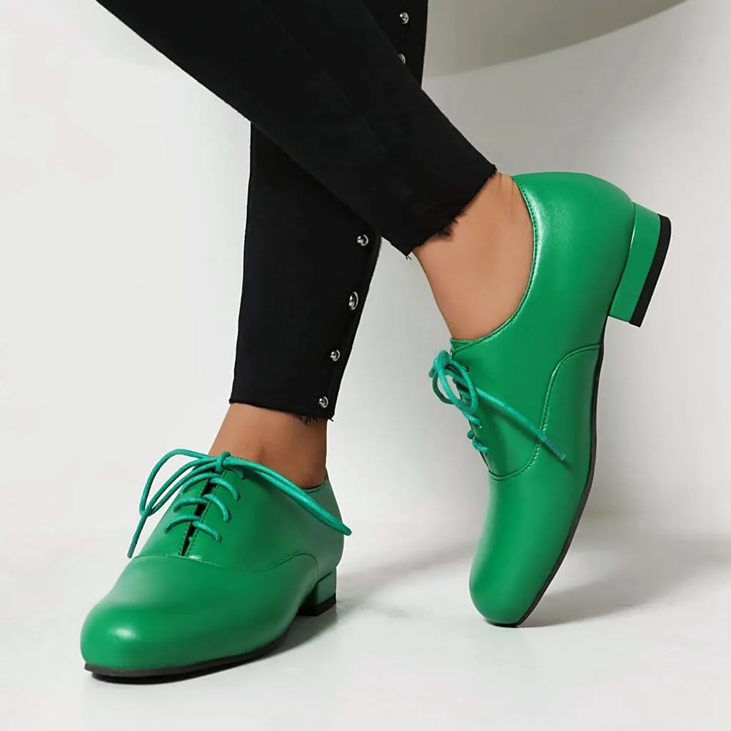 Women's Classic Round Toe Lace Up Oxford Shoes Comfort Flat Low Heels School Saddle Oxfords Dress Shoe