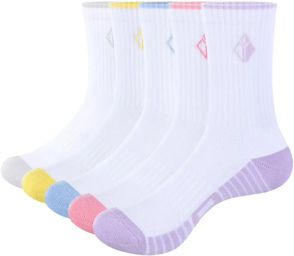 Womens Cushioned Crew Socks For Women, Sweat Wicking Breathable Cotton Casual Everyday Athletic Socks, 5 Pairs