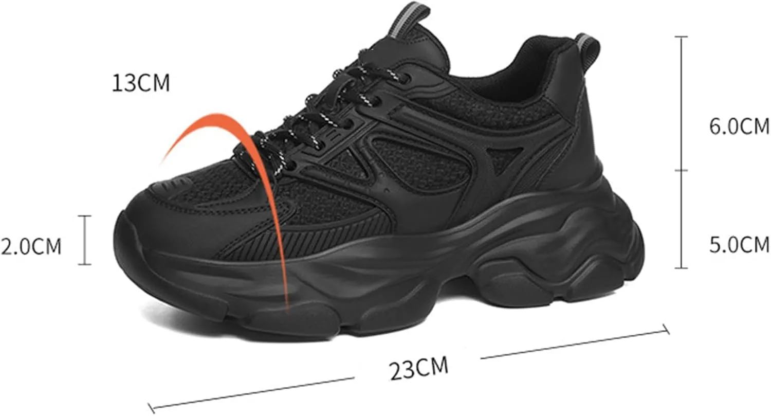 Women's Fashion Sneakers - Casual Black Platform Chunky Trainers - Breathable/Comfortable Ladies Shoes, Versatile Thick Sole,Black-37