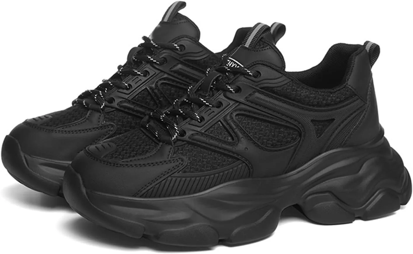 Women's Fashion Sneakers - Casual Black Platform Chunky Trainers - Breathable/Comfortable Ladies Shoes, Versatile Thick Sole,Black-37