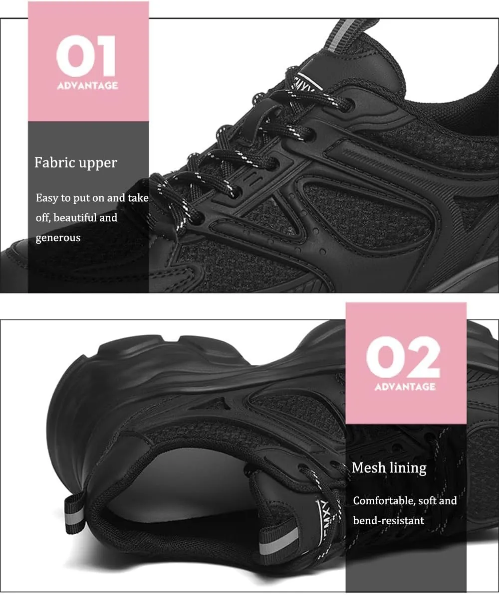 Women's Fashion Sneakers - Casual Black Platform Chunky Trainers - Breathable/Comfortable Ladies Shoes, Versatile Thick Sole,Black-37
