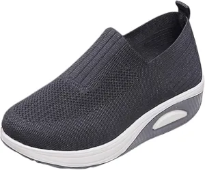 Women's Fashion Sneakers Elastic Fly Woven Mesh Shoes Breathable Solid Shoes Air Cushion Sole Cushion Shoes