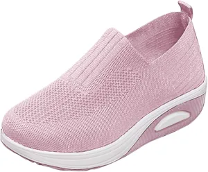 Women's Fashion Sneakers Elastic Fly Woven Mesh Shoes Breathable Solid Shoes Air Cushion Sole Cushion Shoes