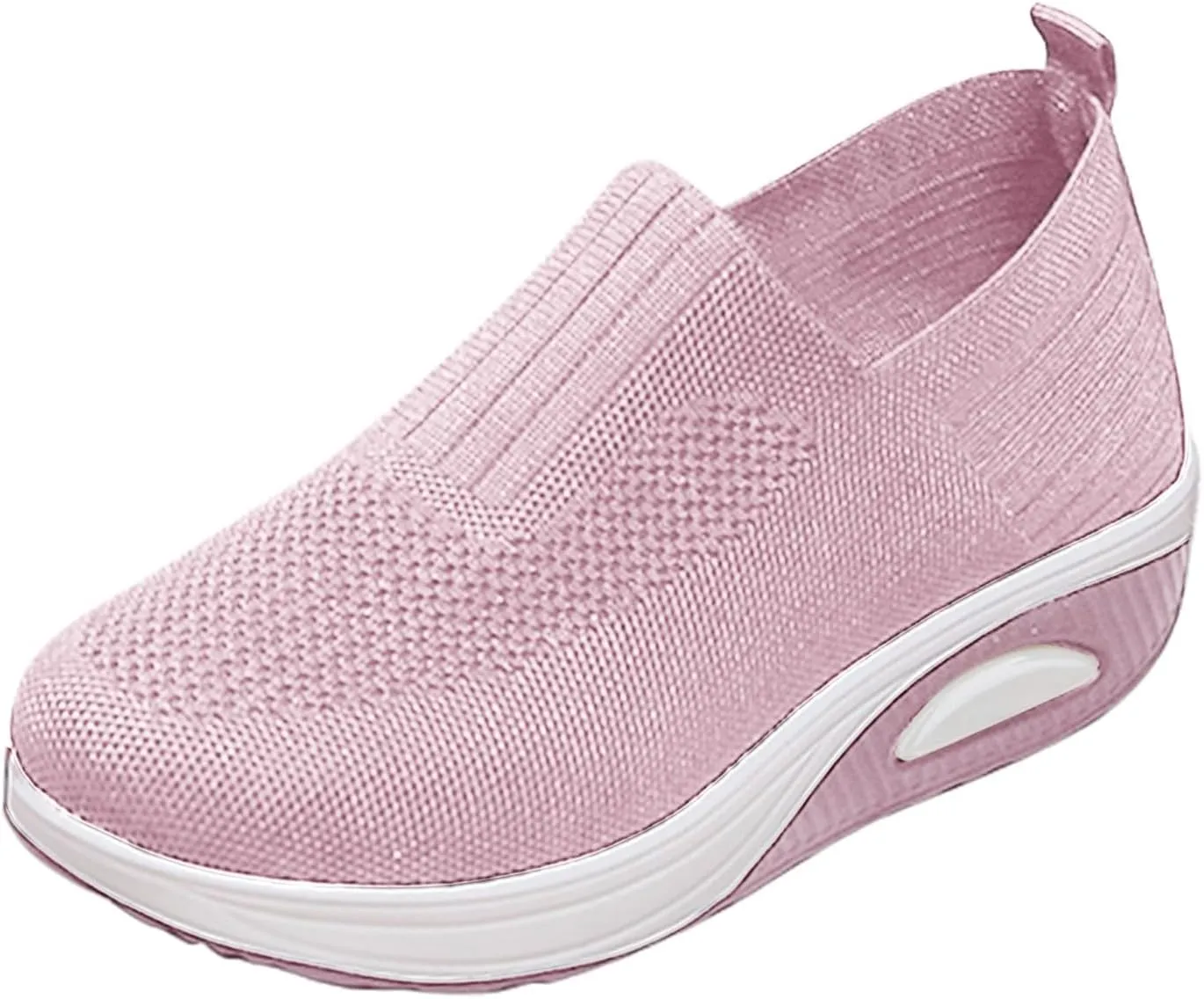 Women's Fashion Sneakers Elastic Fly Woven Mesh Shoes Breathable Solid Shoes Air Cushion Sole Cushion Shoes