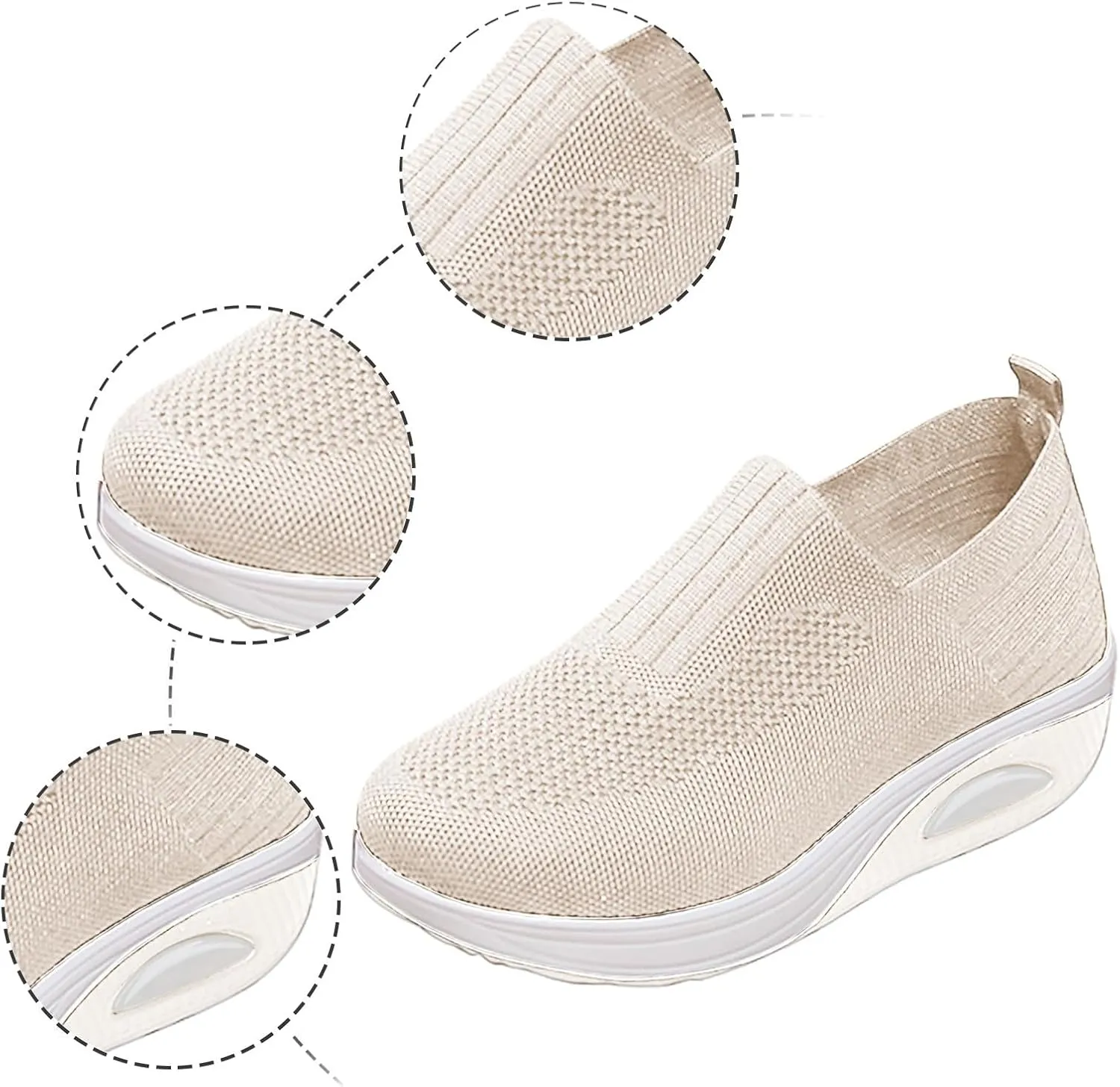 Women's Fashion Sneakers Elastic Fly Woven Mesh Shoes Breathable Solid Shoes Air Cushion Sole Cushion Shoes