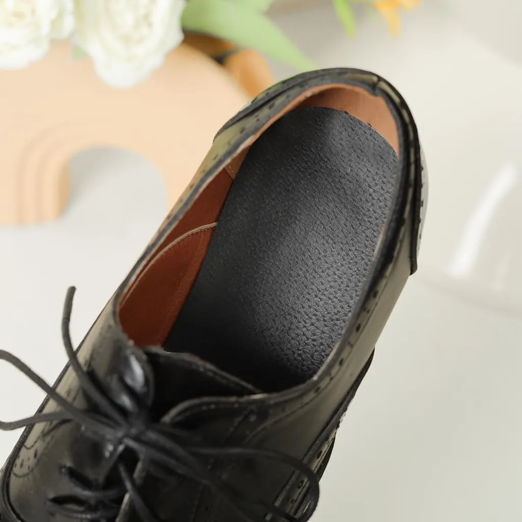 Women's Flat Saddle Oxford Shoes Square Toe Wingtip Perforated Lace Up Comfort Low Heel Oxfords Brogues
