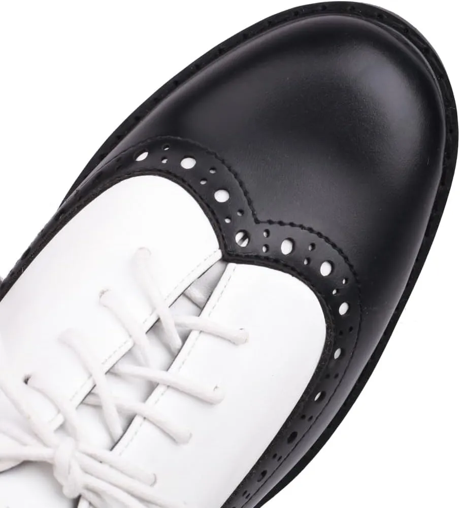 Women's Flat Saddle Oxford Shoes Two Toned Wingtip Perforated Lace Up School Uniform Oxfords Brogues