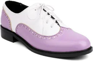 Women's Flat Saddle Oxford Shoes Two Toned Wingtip Perforated Lace Up School Uniform Oxfords Brogues