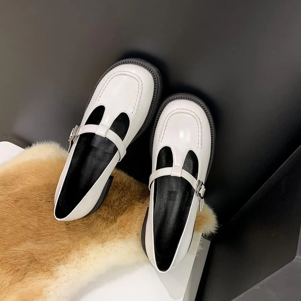 Women's Mary Jane T-Strap Oxford Shoes Flats Vintage Square Toe Leather Low Heel Girls Dress Shoe