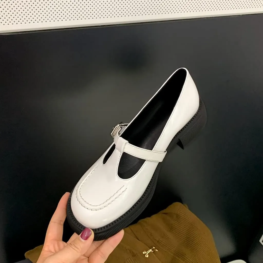 Women's Mary Jane T-Strap Oxford Shoes Flats Vintage Square Toe Leather Low Heel Girls Dress Shoe