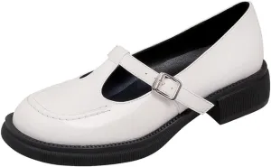 Women's Mary Jane T-Strap Oxford Shoes Flats Vintage Square Toe Leather Low Heel Girls Dress Shoe