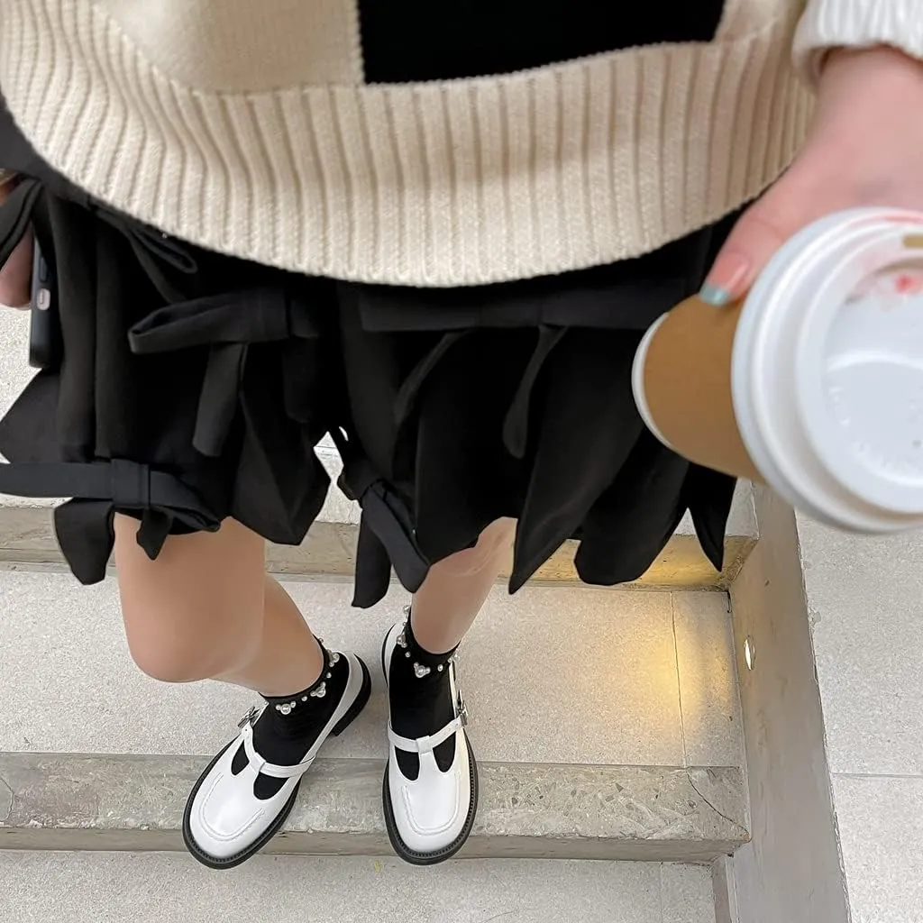 Women's Mary Jane T-Strap Oxford Shoes Flats Vintage Square Toe Leather Low Heel Girls Dress Shoe