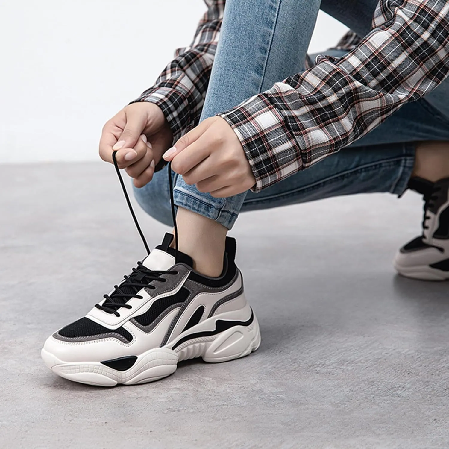 Women's Panda Chunky Sneakers - Fashionable and Casual Platform Trainers with Breathable Mesh and Thick Soles Lightweight Shoes with Lace-up,Multi colored-39