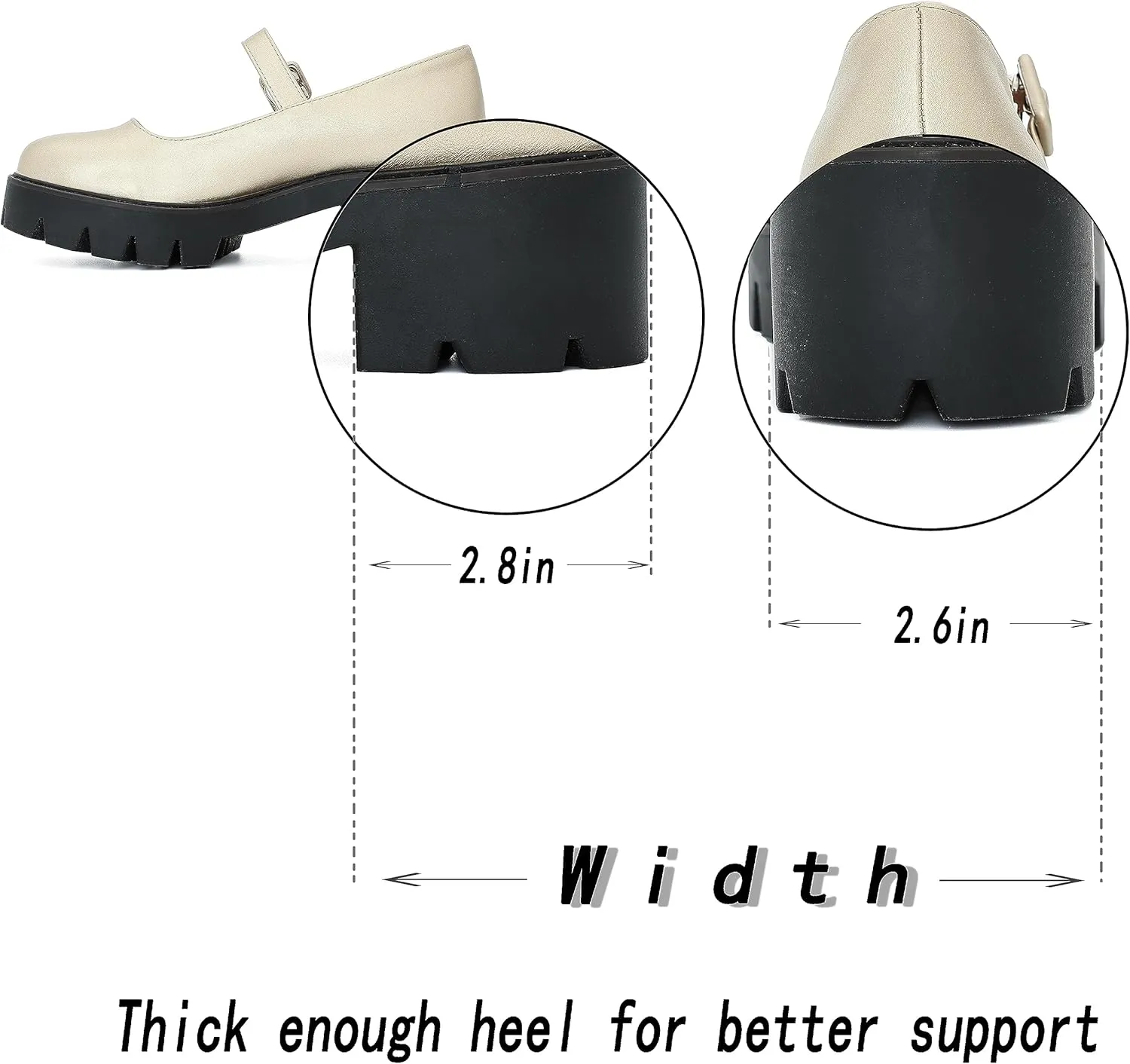 Women's Round Toe Ankle Strap Mary Janes Platform Low Heel Chunky Pumps Oxford Dress Shoes