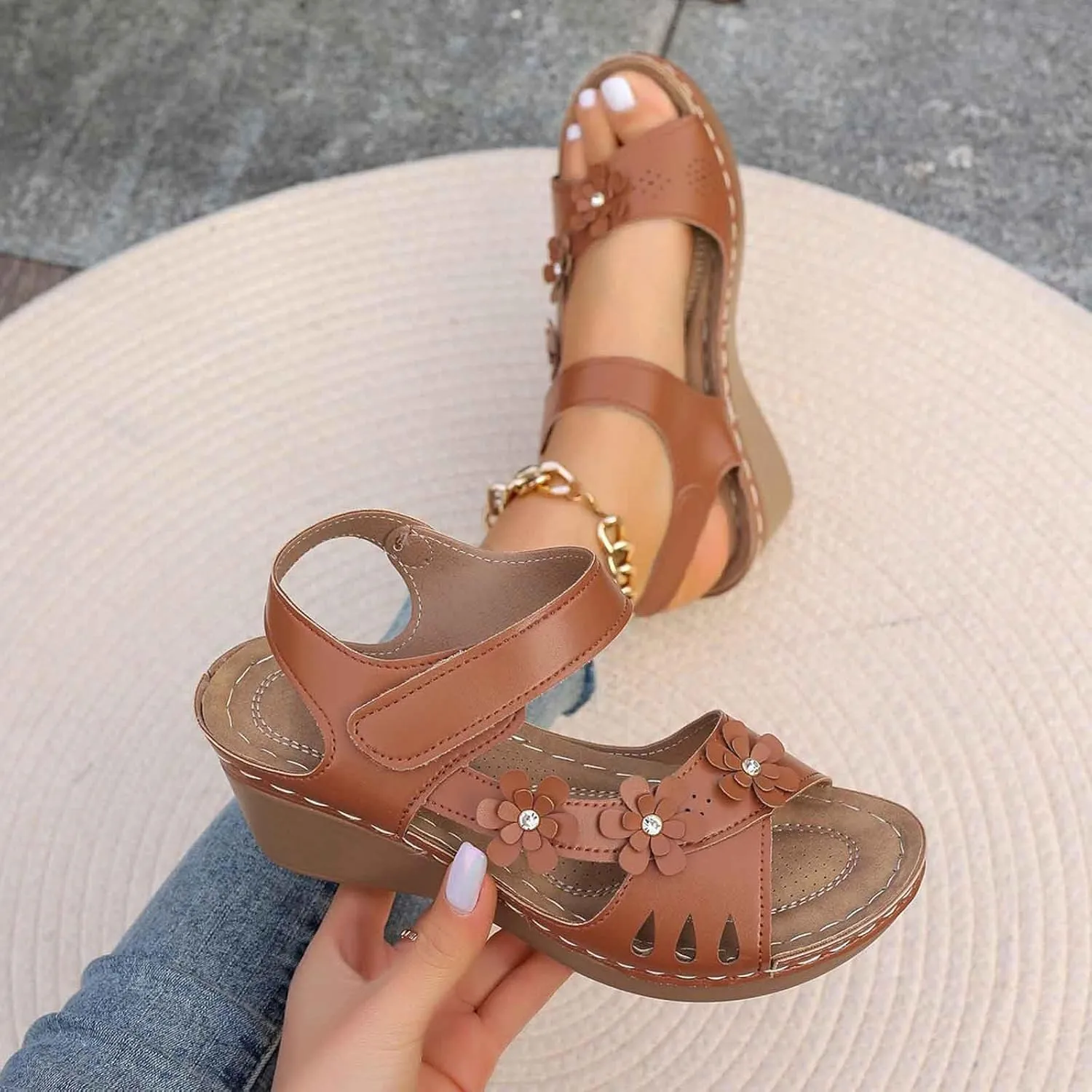 Women's Slip On Wedge Sandals Comfortable Dressy Casual Open Toe Platform Footwear for Summer Spring Fall Lightweight Breathable Slip