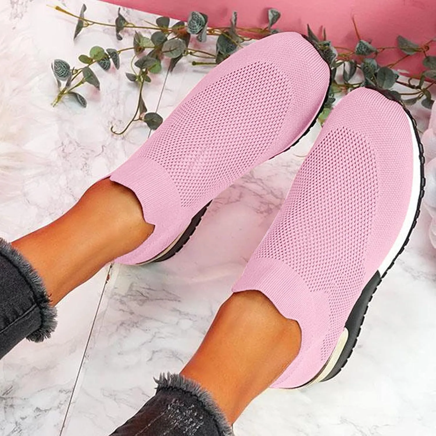 Women's Sneakers Wide Width Comfy Walking Shoes for Women Slip On Slip On Shoes for Elderly Women Wide Width Womens Sneakers Black Sole Slip On White Sneakers Women Fashion